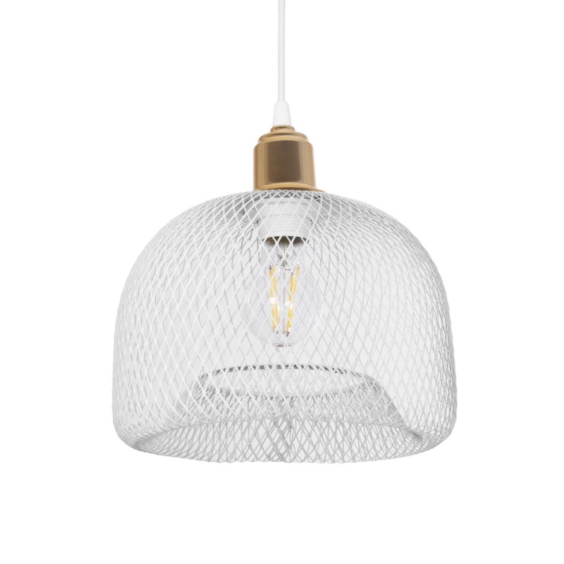 GloboStar® GLOZIA 201-0017 Μοντέρνο Κρεμαστό Φωτιστικό Πλέγμα Μονόφωτο 1 x E27 IP20 Λευκό & Χρυσό Μέταλλο - Μ25 x Π25 x Υ26cm
