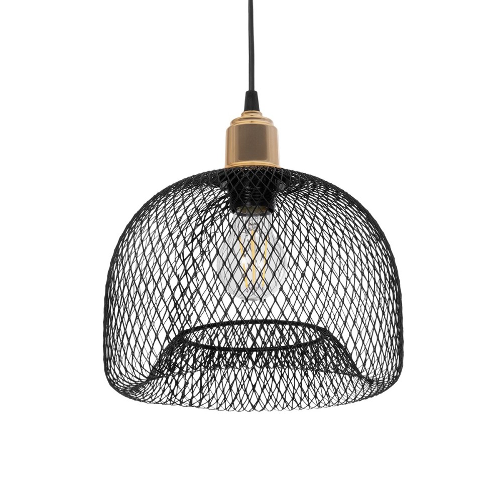 GloboStar® GLOZIA 201-0018 Μοντέρνο Κρεμαστό Φωτιστικό Πλέγμα Μονόφωτο 1 x E27 IP20 Μαύρο & Ροζ Χρυσό Μέταλλο - Μ25 x Π25 x Υ26cm