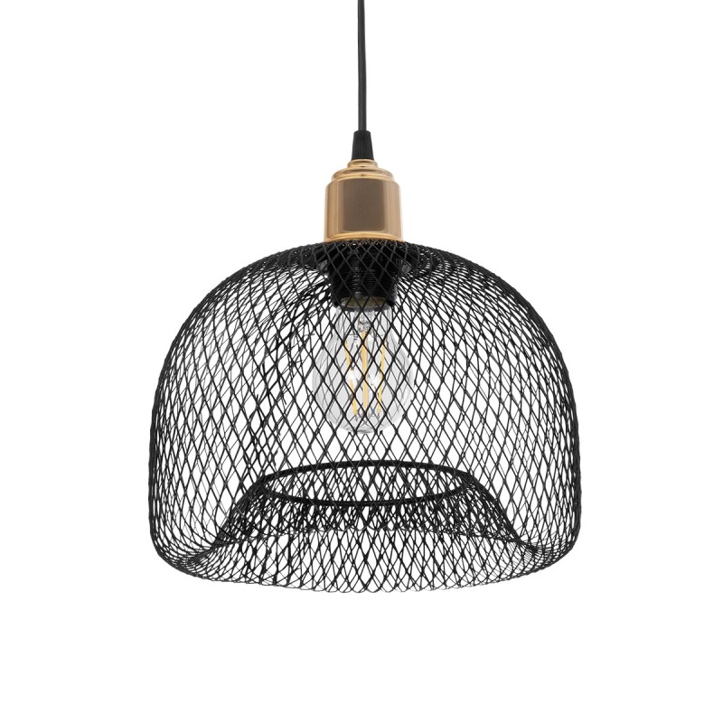 GloboStar® GLOZIA 201-0018 Μοντέρνο Κρεμαστό Φωτιστικό Πλέγμα Μονόφωτο 1 x E27 IP20 Μαύρο & Ροζ Χρυσό Μέταλλο - Μ25 x Π25 x Υ26cm
