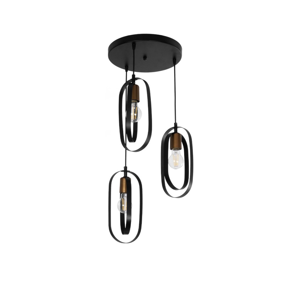 GloboStar® SPARKIO 201-0025 Vintage Κρεμαστό Φωτιστικό Πλέγμα Τρίφωτο 3 x E27 IP20 Μαύρο & Χρυσό Μέταλλο - Μ36 x Π36 x Υ25cm