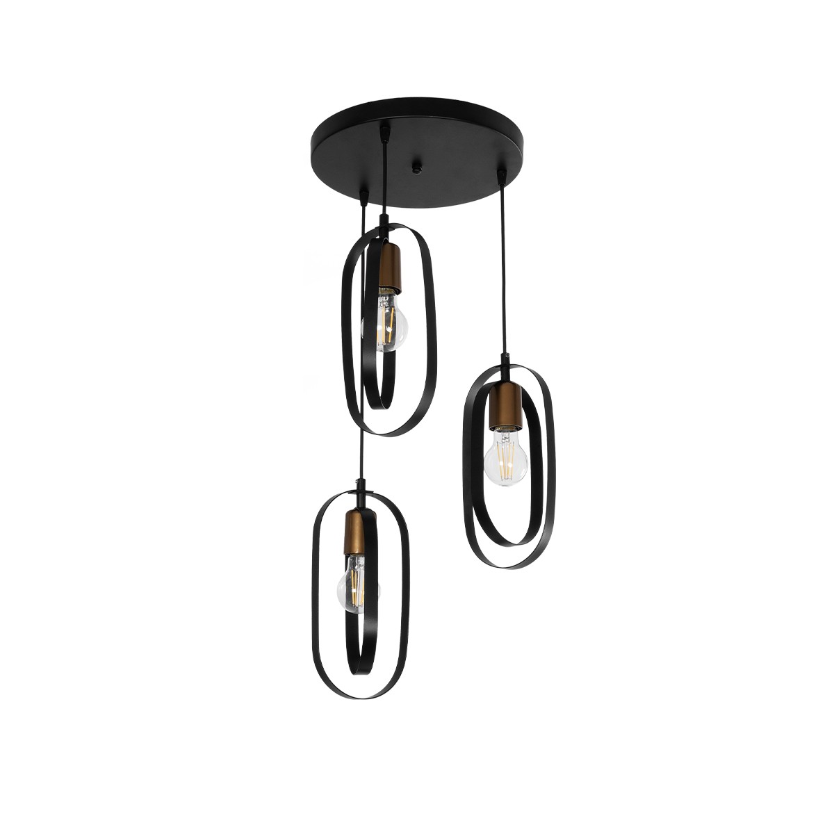 GloboStar® SPARKIO 201-0025 Vintage Κρεμαστό Φωτιστικό Πλέγμα Τρίφωτο 3 x E27 IP20 Μαύρο με Χρυσό Μέταλλο - Μ30 x Π30 x Υ80cm