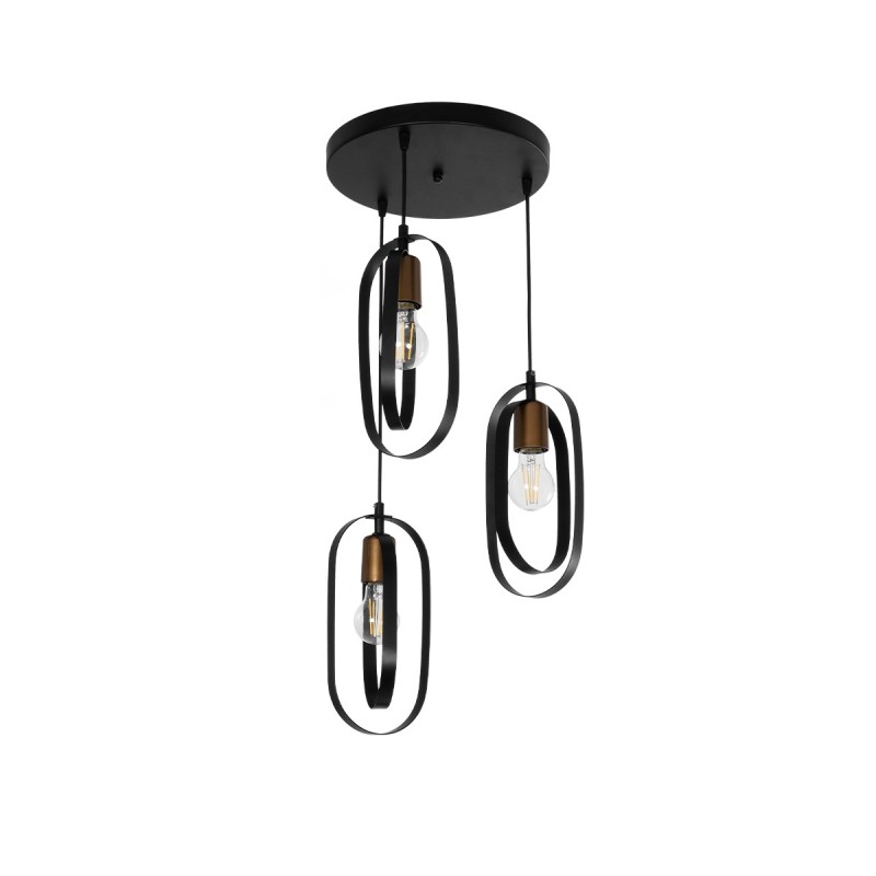 GloboStar® SPARKIO 201-0025 Vintage Κρεμαστό Φωτιστικό Πλέγμα Τρίφωτο 3 x E27 IP20 Μαύρο & Χρυσό Μέταλλο - Μ36 x Π36 x Υ25cm