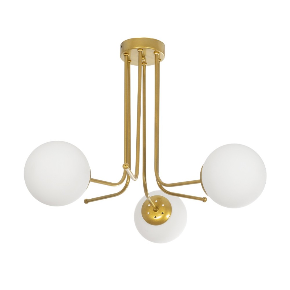 GloboStar® SHINY 201-0028 Vintage Φωτιστικό Οροφής Μπάλα Τρίφωτο 3 x E27 IP20 Χρυσό Μέταλλο με Λευκό Γυαλί - Μ70 x Π70 x Υ16cm