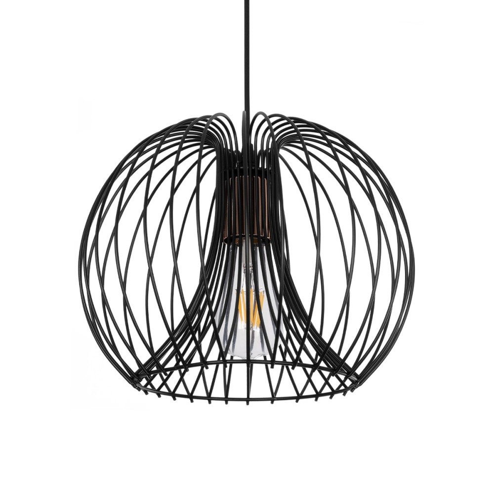 GloboStar® GLOWIA 201-0032 Μοντέρνο Κρεμαστό Φωτιστικό Πλέγμα Μονόφωτο 1 x E27 IP20 Μαύρο Μέταλλο - Μ32 x Π32 x Υ24cm