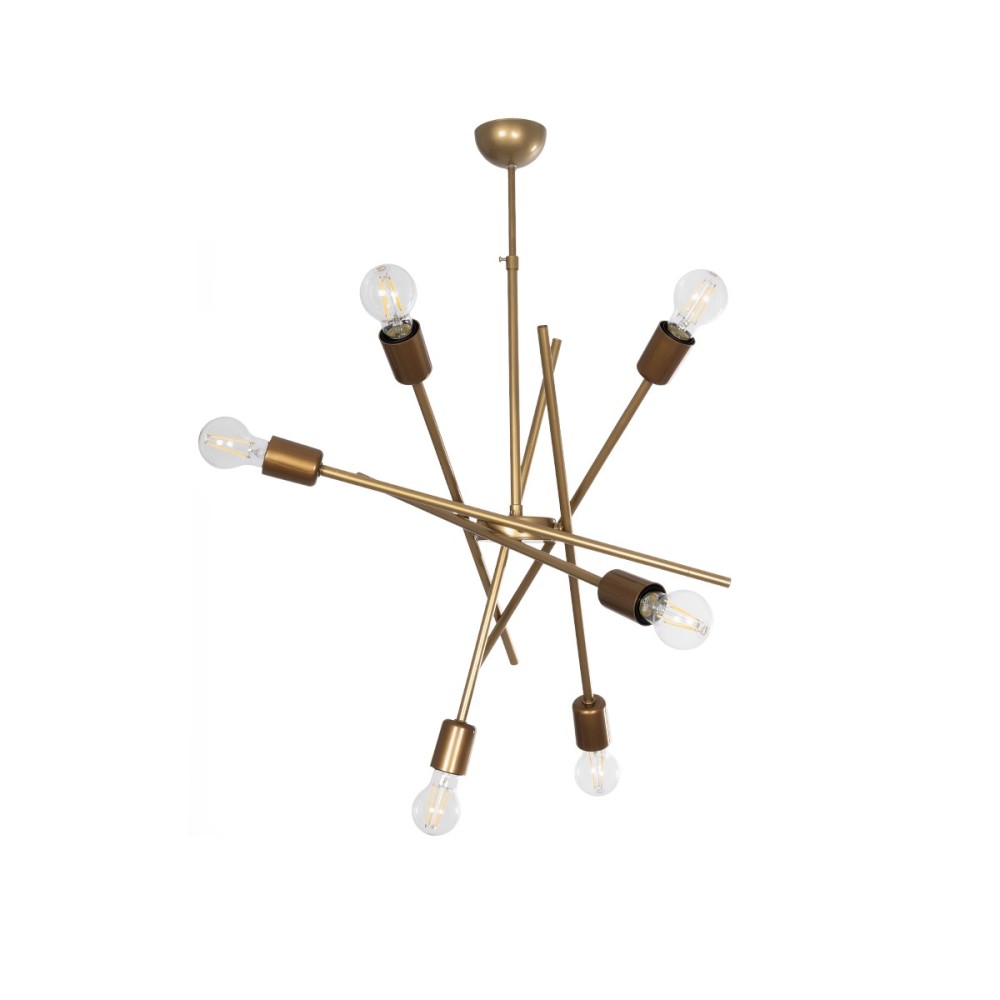 GloboStar® SUNFY 201-0033 Μοντέρνο Κρεμαστό Φωτιστικό Πλέγμα Πολύφωτο 6 x E27 IP20 Μπρονζέ Μέταλλο - Μ57 x Π57 x Υ85cm