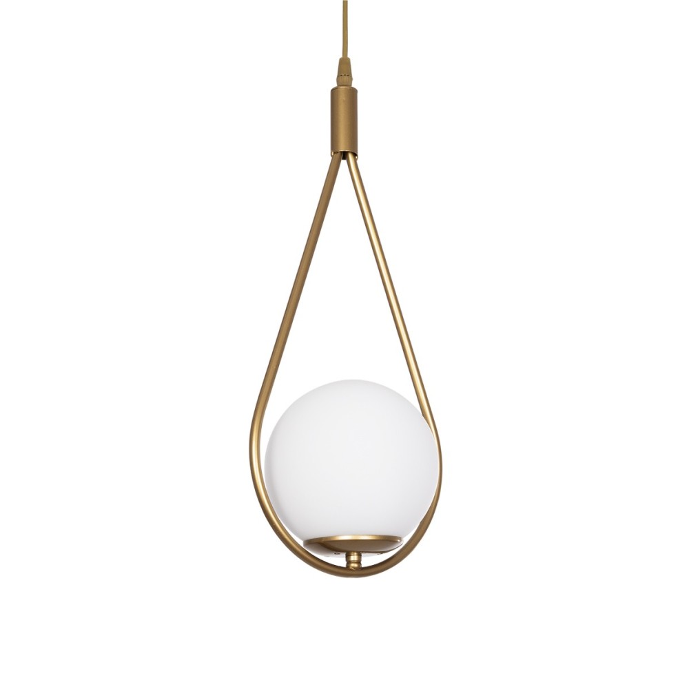 GloboStar® DROP 201-0034 Vintage Κρεμαστό Φωτιστικό Μπάλα Μονόφωτο 1 x E27 IP20 Χρυσό Μέταλλο με Λευκό Γυαλί - Μ20 x Π15 x Υ47cm