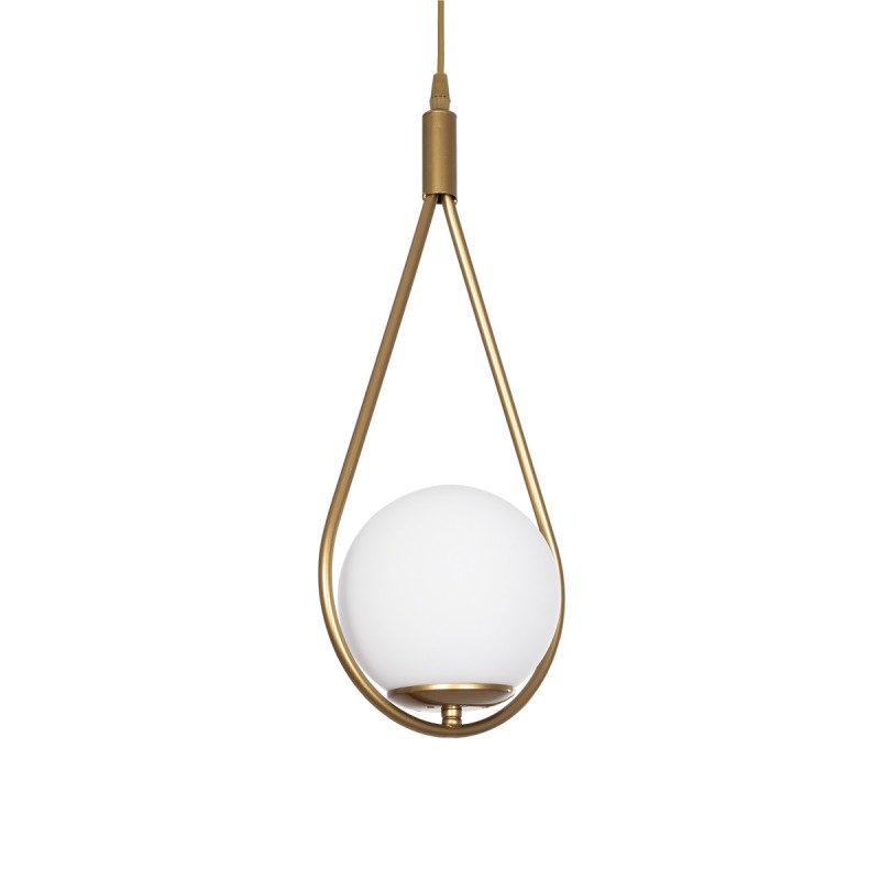 GloboStar® DROP 201-0034 Vintage Κρεμαστό Φωτιστικό Μπάλα Μονόφωτο 1 x E27 IP20 Χρυσό Μέταλλο με Λευκό Γυαλί - Μ20 x Π15 x Υ47cm