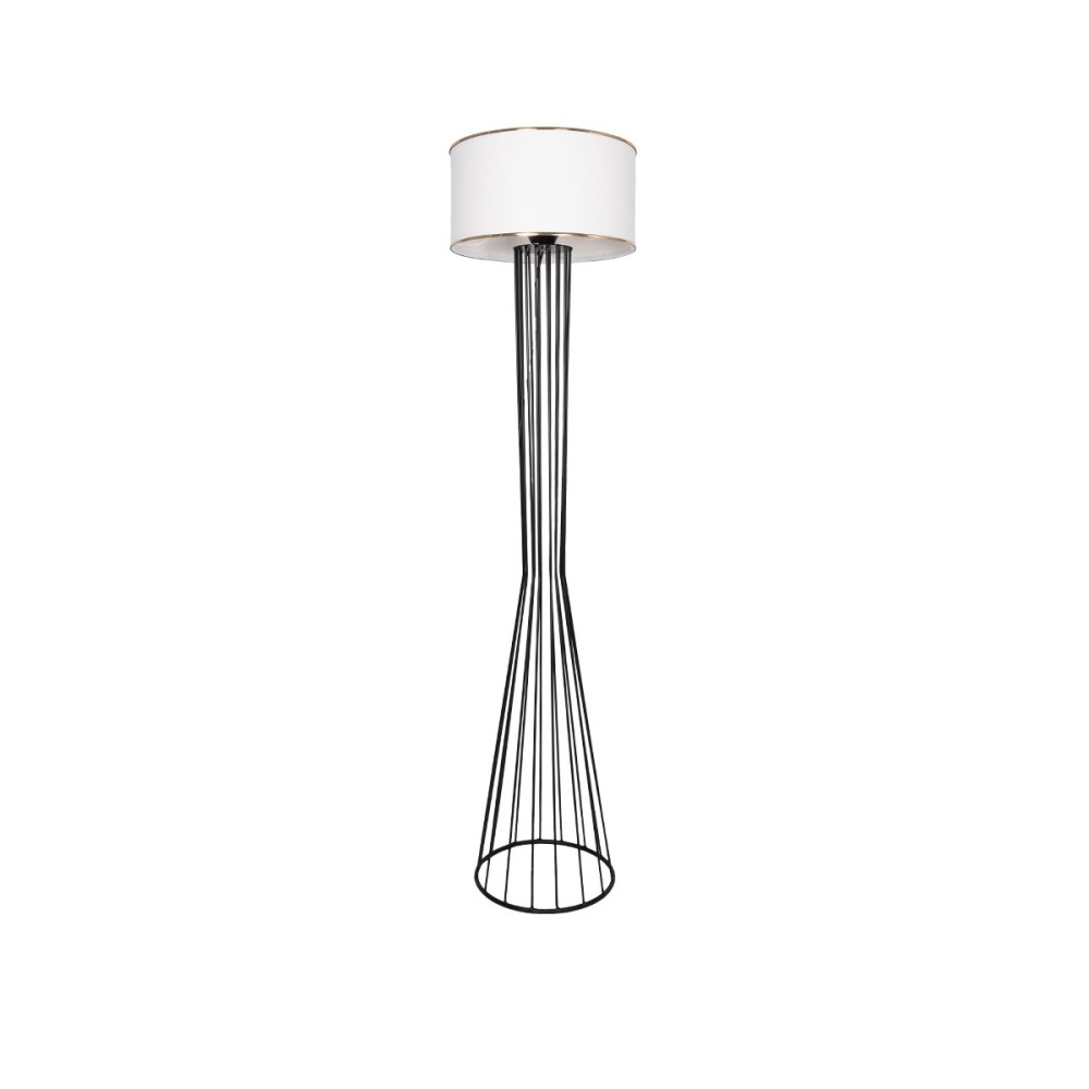 GloboStar® NOVA 201-0036 Μοντέρνο Επιδαπέδιο Φωτιστικό 1 x E27 IP20 Μαύρο Μεταλλό με Λευκό Ύφασμα - Μ36 x Π36 x Υ148cm