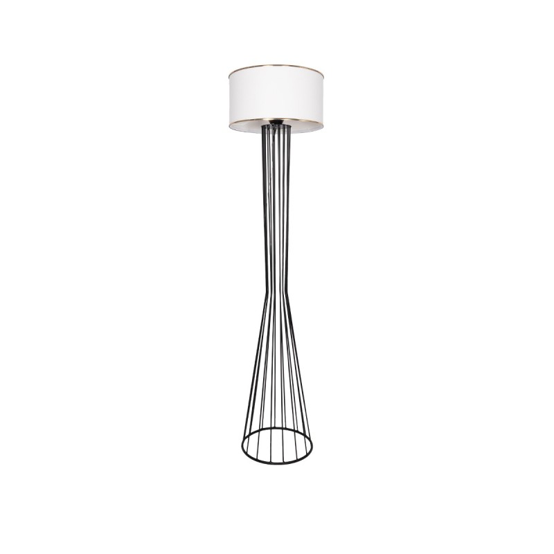 GloboStar® NOVA 201-0036 Μοντέρνο Επιδαπέδιο Φωτιστικό 1 x E27 IP20 Μαύρο Μεταλλό με Λευκό Ύφασμα - Μ36 x Π36 x Υ148cm