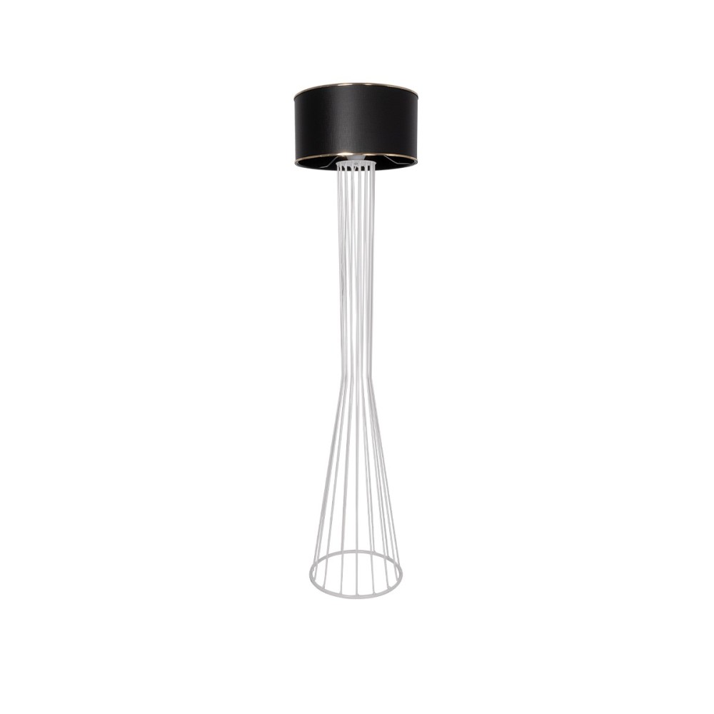 GloboStar® NOVA 201-0038 Μοντέρνο Επιδαπέδιο Φωτιστικό 1 x E27 IP20 Λευκό Μεταλλό με Μαύρο Ύφασμα - Μ36 x Π36 x Υ148cm