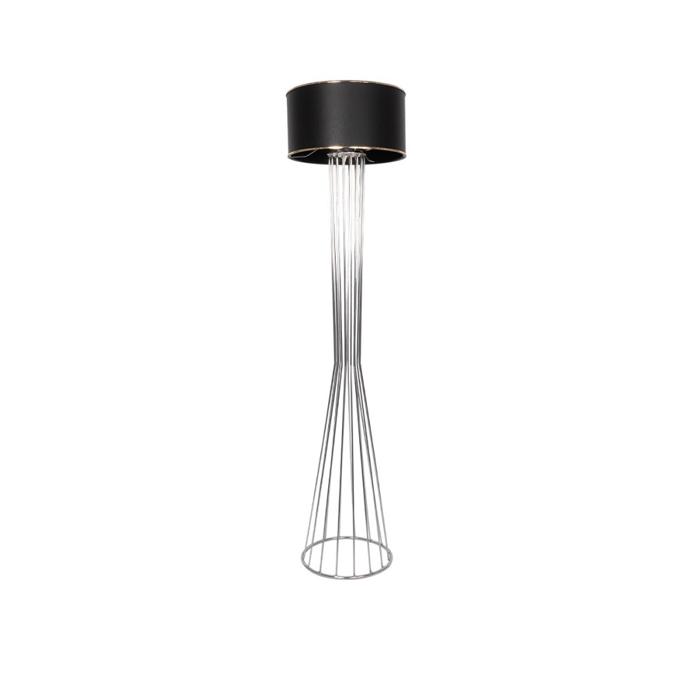 GloboStar® NOVA 201-0039 Μοντέρνο Επιδαπέδιο Φωτιστικό 1 x E27 IP20 Ασημί Μεταλλό με Μαύρο Ύφασμα - Μ36 x Π36 x Υ148cm