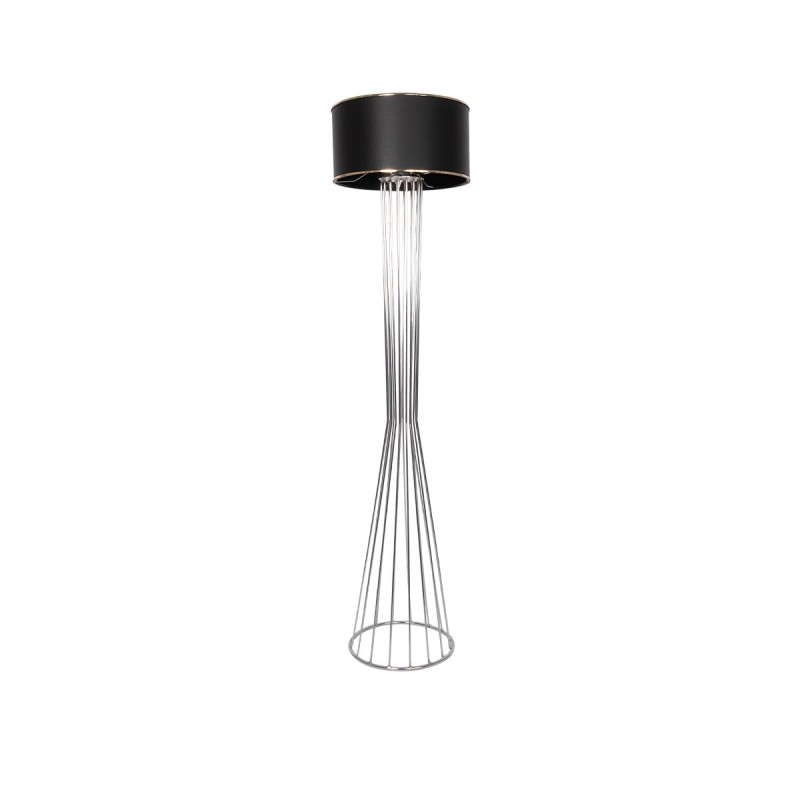 GloboStar® NOVA 201-0039 Μοντέρνο Επιδαπέδιο Φωτιστικό 1 x E27 IP20 Ασημί Μεταλλό με Μαύρο Ύφασμα - Μ36 x Π36 x Υ148cm