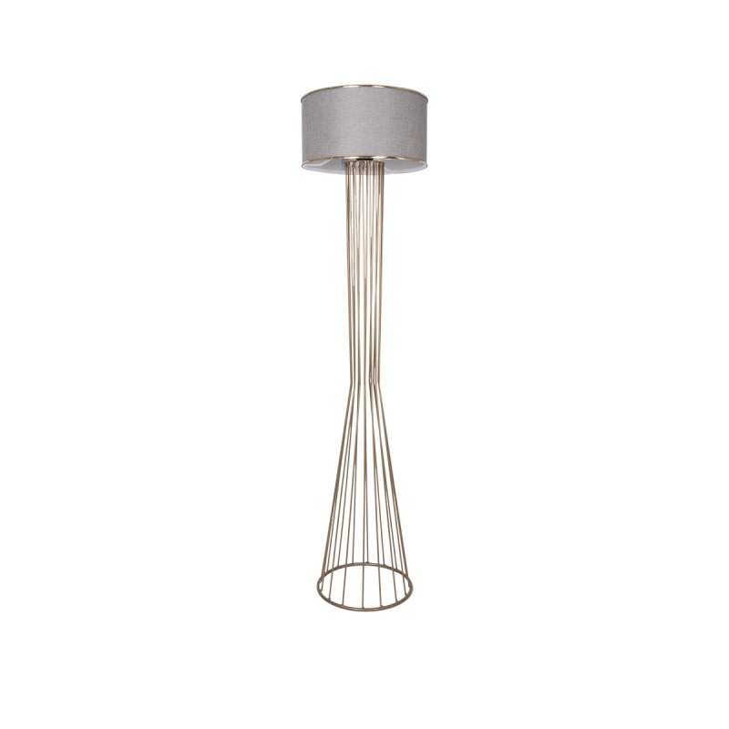 GloboStar® NOVA 201-0040 Μοντέρνο Επιδαπέδιο Φωτιστικό 1 x E27 IP20 Χρυσό Μεταλλό με Μπεζ Ύφασμα - Μ36 x Π36 x Υ148cm