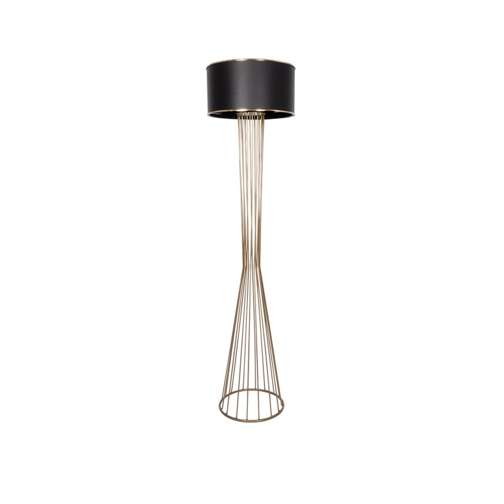 GloboStar® NOVA 201-0041 Μοντέρνο Επιδαπέδιο Φωτιστικό 1 x E27 IP20 Χρυσό Μέταλλο με Μαύρο Ύφασμα - Μ36 x Π36 x Υ148cm