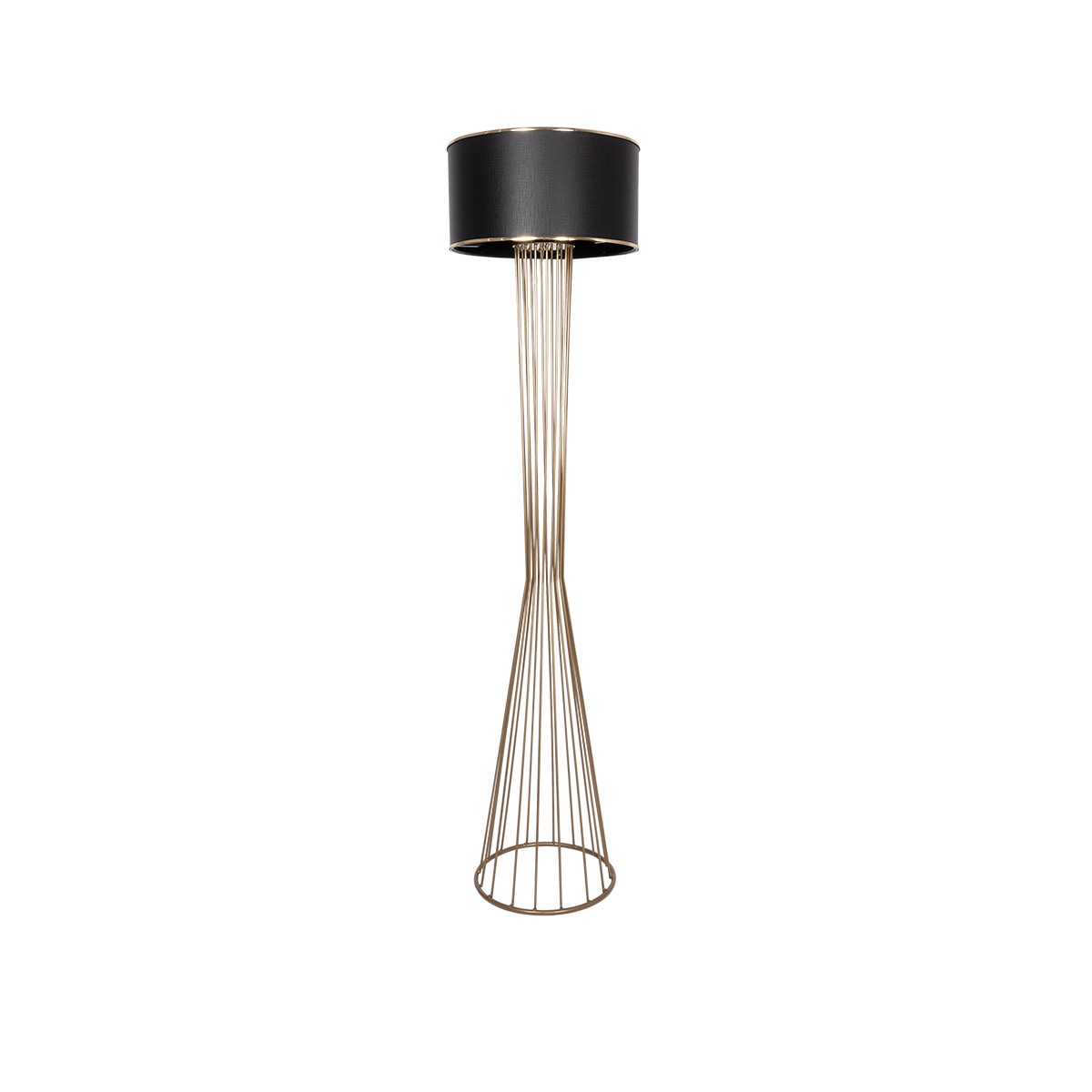 GloboStar® NOVA 201-0041 Μοντέρνο Επιδαπέδιο Φωτιστικό 1 x E27 IP20 Χρυσό Μεταλλό με Μαύρο Ύφασμα - Μ38 x Π38 x Υ155cm