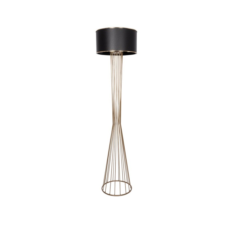 GloboStar® NOVA 201-0041 Μοντέρνο Επιδαπέδιο Φωτιστικό 1 x E27 IP20 Χρυσό Μέταλλο με Μαύρο Ύφασμα - Μ36 x Π36 x Υ148cm