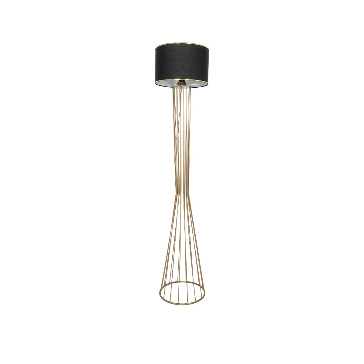 GloboStar® NOVA 201-0042 Μοντέρνο Επιδαπέδιο Φωτιστικό 1 x E27 IP20 Χρυσό Μεταλλό με Γκρί Ύφασμα - Μ38 x Π38 x Υ155cm