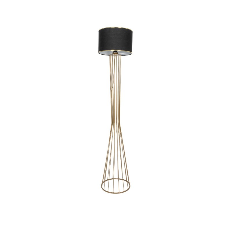 GloboStar® NOVA 201-0042 Μοντέρνο Επιδαπέδιο Φωτιστικό 1 x E27 IP20 Χρυσό Μεταλλό με Μαύρο Ύφασμα - Μ32 x Π32 x Υ152cm