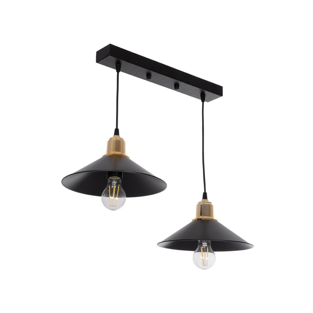 GloboStar® LUCANA 201-0043 Vintage Κρεμαστό Φωτιστικό Ράγα Δίφωτο 2 x E27 IP20 Μαύρο Μέταλλο - Μ57 x Π25 x Υ26cm