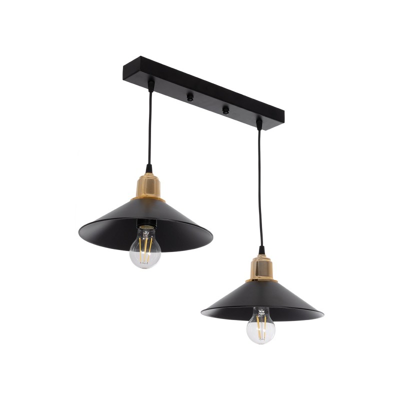 GloboStar® LUCANA 201-0043 Vintage Κρεμαστό Φωτιστικό Ράγα Δίφωτο 2 x E27 IP20 Μαύρο Μέταλλο - Μ57 x Π25 x Υ26cm