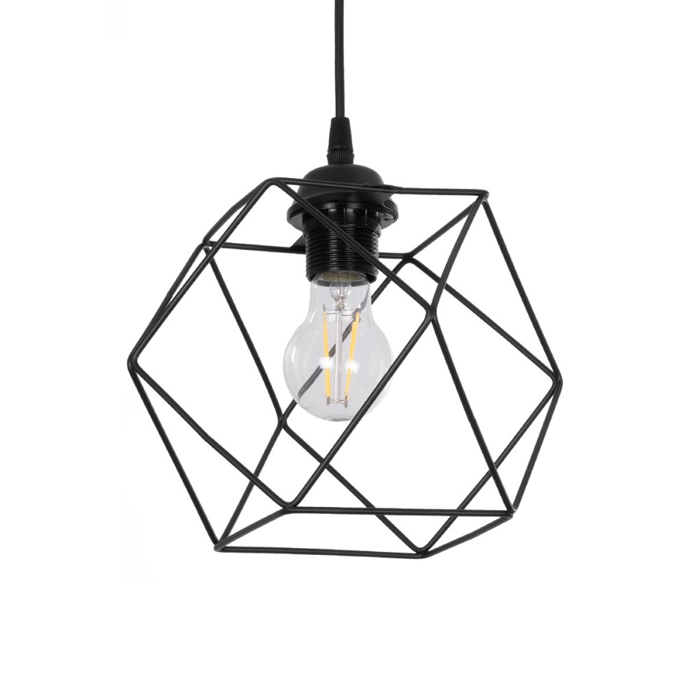 GloboStar® SOLIS 201-0045 Vintage Κρεμαστό Φωτιστικό Πλέγμα Μονόφωτο 1 x E27 IP20 Μαύρο Μέταλλο - Μ25 x Π25 x Υ24cm