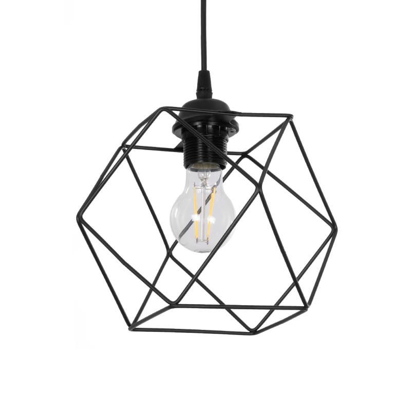 GloboStar® SOLIS 201-0045 Vintage Κρεμαστό Φωτιστικό Πλέγμα Μονόφωτο 1 x E27 IP20 Μαύρο Μέταλλο - Μ25 x Π25 x Υ24cm