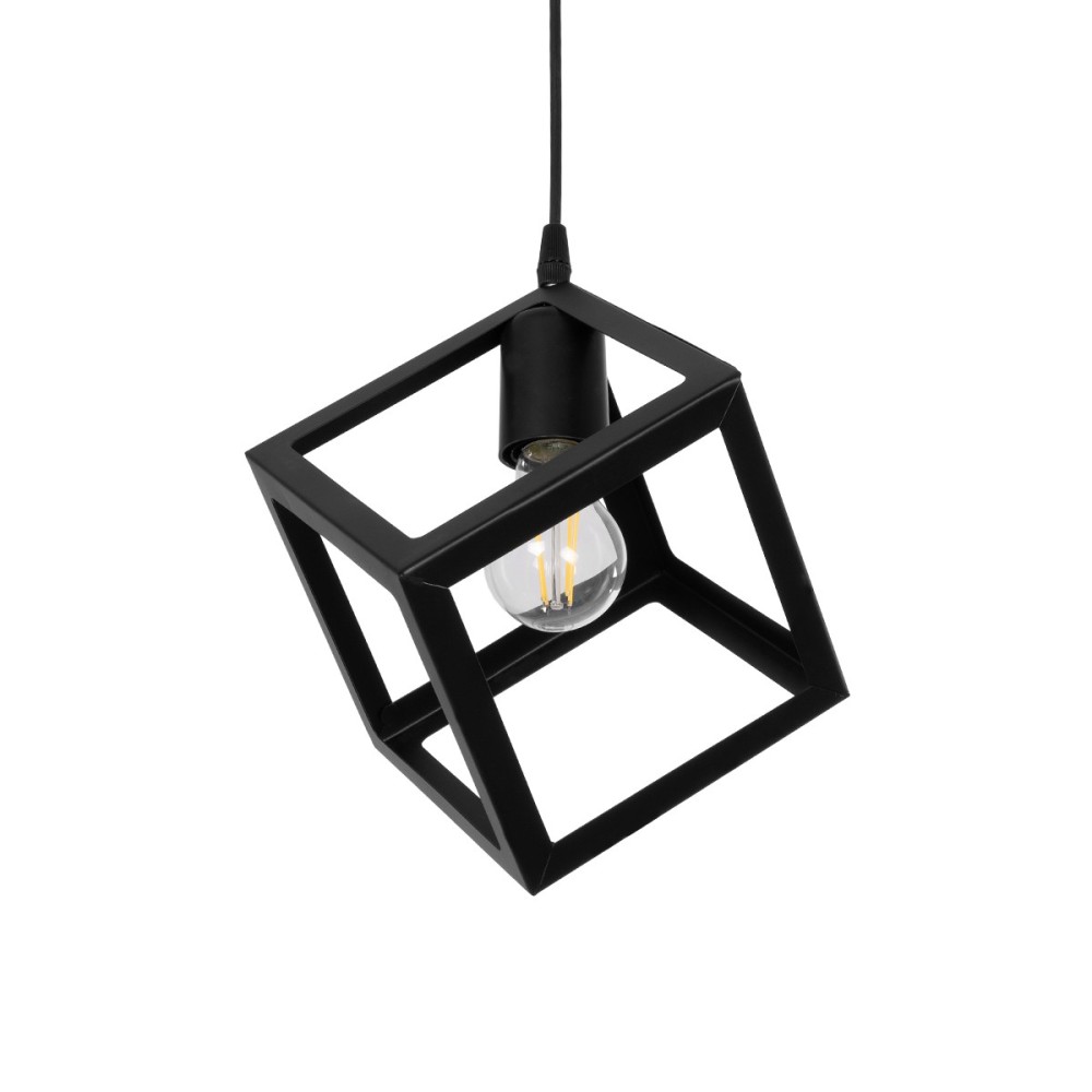 GloboStar® DISE 201-0049 Μοντέρνο Κρεμαστό Φωτιστικό Κύβος Μονόφωτο 1 x E27 IP20 Μαύρο Μέταλλο - Μ28 x Π28 x Υ31cm