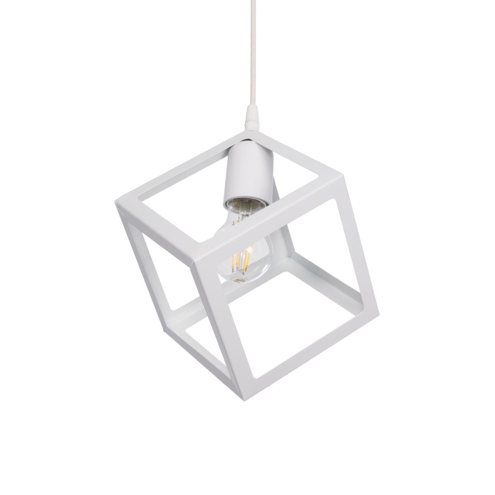 GloboStar® DISE 201-0052 Μοντέρνο Κρεμαστό Φωτιστικό Κύβος Μονόφωτο 1 x E27 IP20 Λευκό Μέταλλο - Μ28 x Π28 x Υ31cm