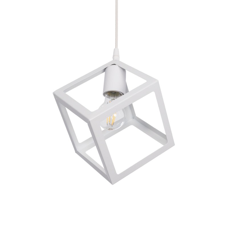 GloboStar® DISE 201-0052 Μοντέρνο Κρεμαστό Φωτιστικό Κύβος Μονόφωτο 1 x E27 IP20 Λευκό Μέταλλο - Μ28 x Π28 x Υ31cm