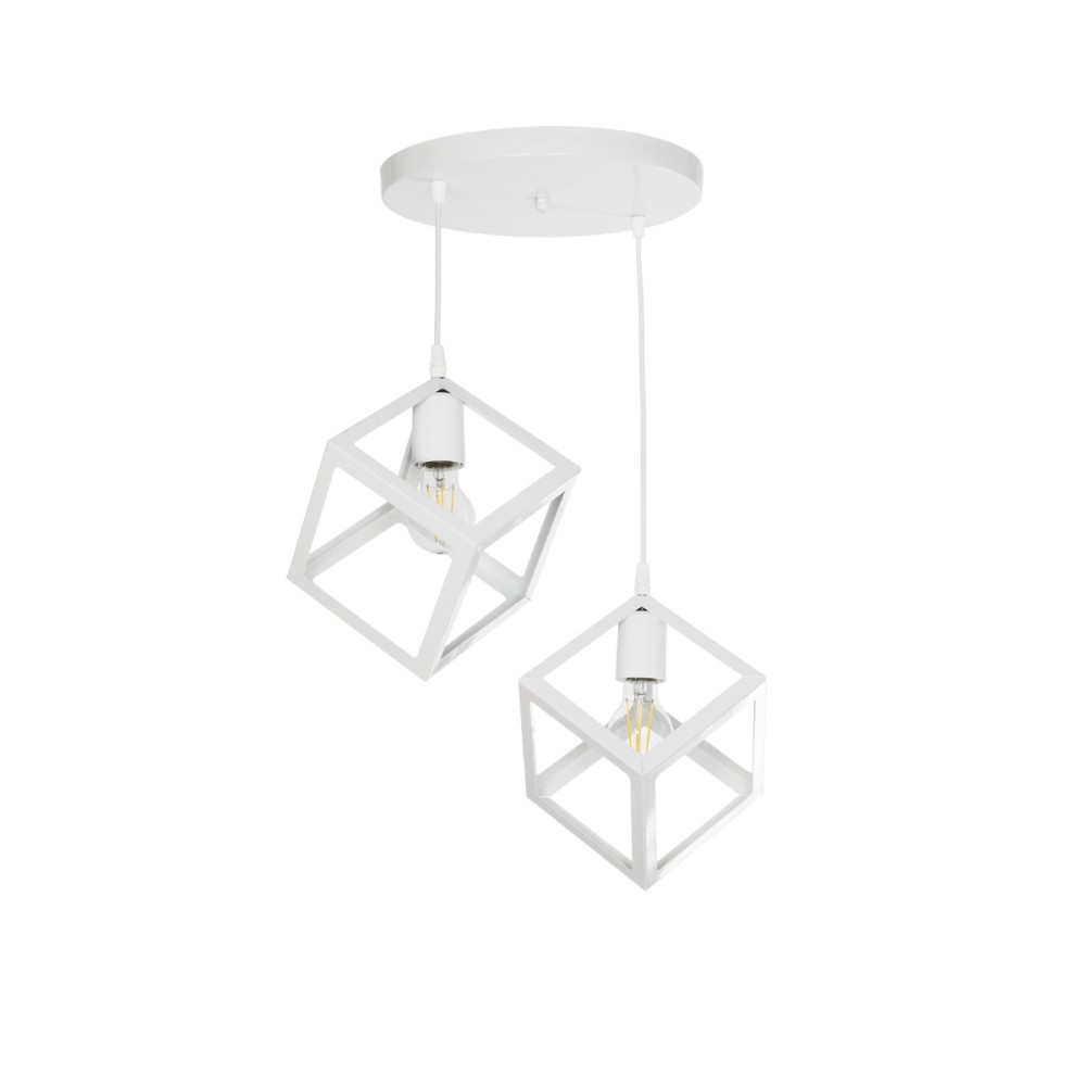 GloboStar® DISE 201-0053 Μοντέρνο Κρεμαστό Φωτιστικό Κύβος Δίφωτο 2 x E27 IP20 Λευκό Μέταλλο - Μ50 x Π30 x Υ50cm