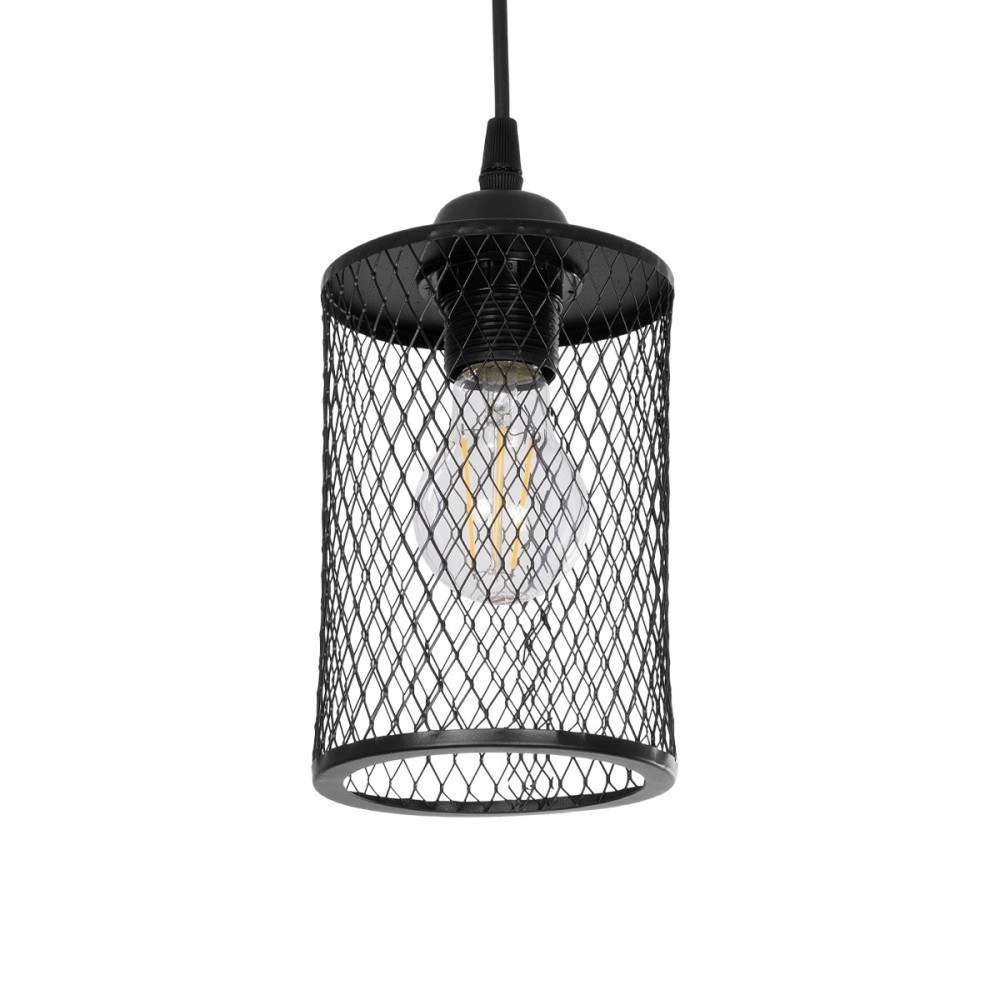 GloboStar® NOVAON 201-0058 Μοντέρνο Κρεμαστό Φωτιστικό Πλέγμα Μονόφωτο 1 x E27 IP20 Μαύρο Μέταλλο - Μ12 x Π12 x Υ23cm