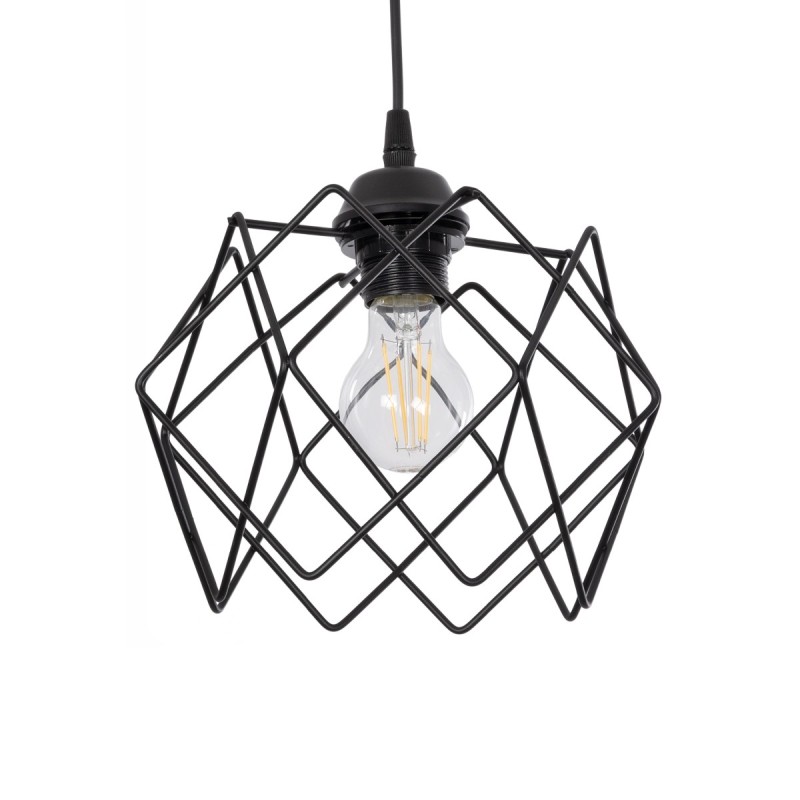 GloboStar® SOLON 201-0059 Μοντέρνο Κρεμαστό Φωτιστικό Πλέγμα Μονόφωτο 1 x E27 IP20 Μαύρο Μέταλλο - Μ24 x Π24 x Υ23cm
