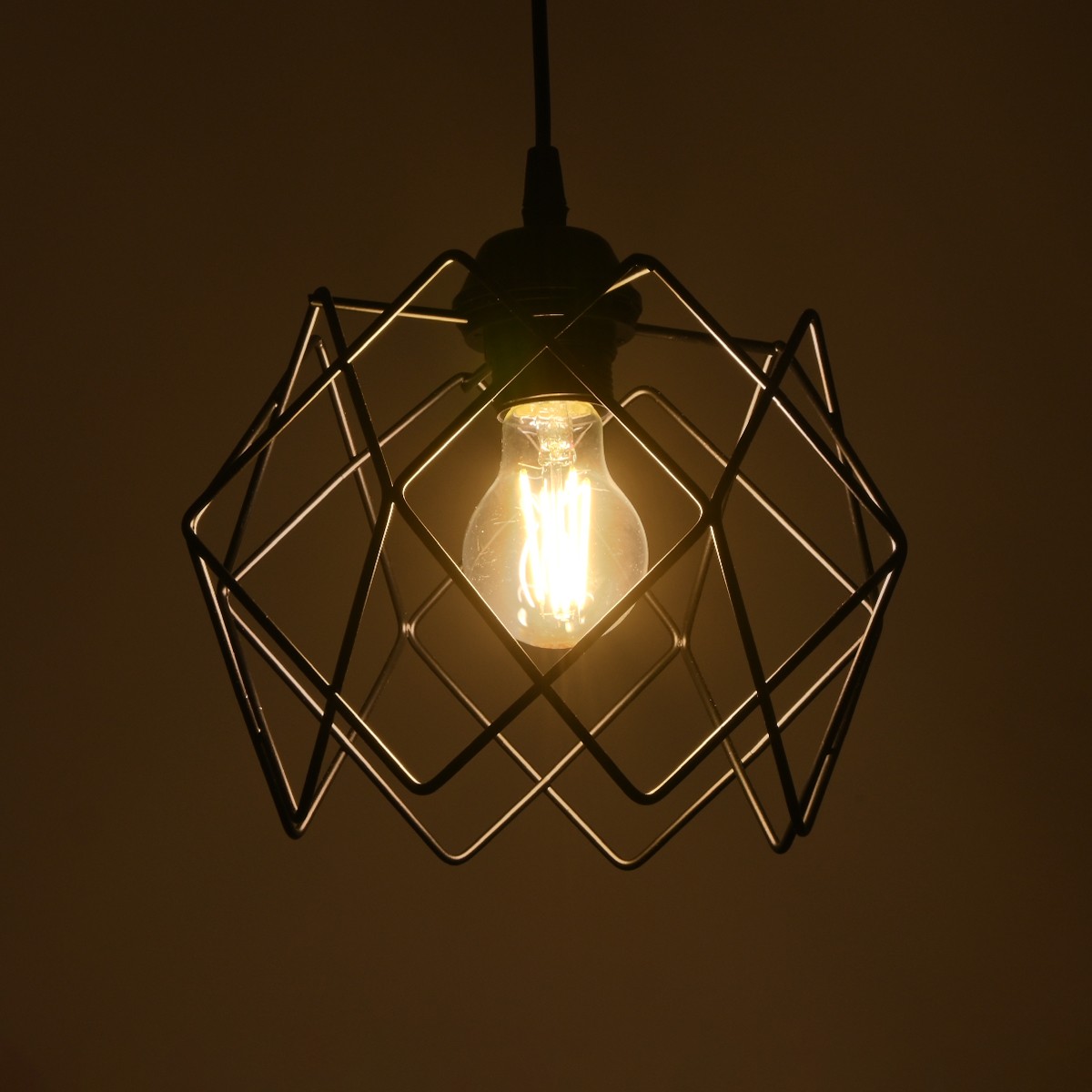 GloboStar® SOLON 201-0059 Μοντέρνο Κρεμαστό Φωτιστικό Πλέγμα Μονόφωτο 1 x E27 IP20 Μαύρο Μέταλλο - Μ22 x Π22 x Υ70cm