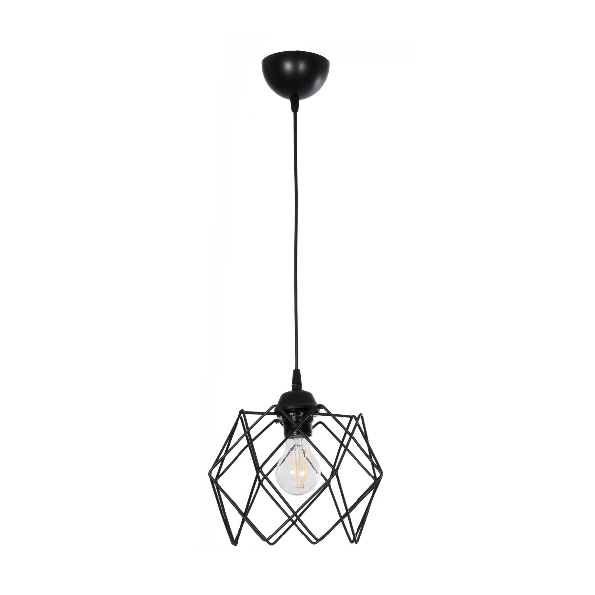 GloboStar® SOLON 201-0059 Μοντέρνο Κρεμαστό Φωτιστικό Πλέγμα Μονόφωτο 1 x E27 IP20 Μαύρο Μέταλλο - Μ22 x Π22 x Υ70cm