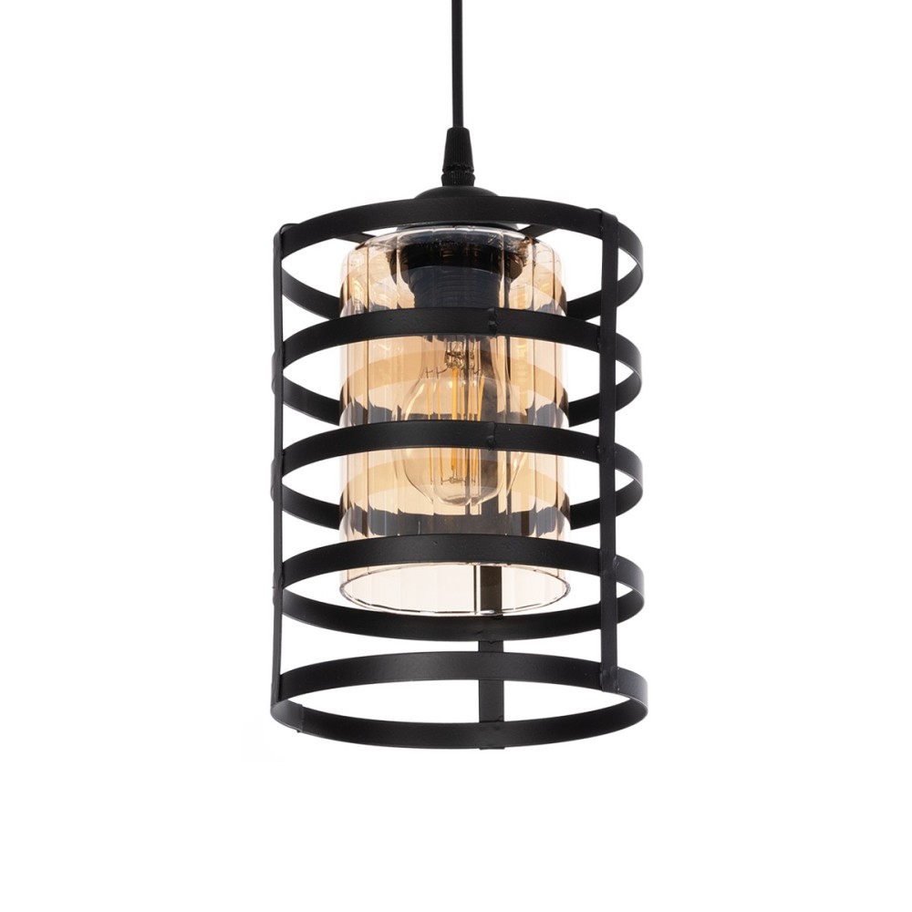 GloboStar® SOLON 201-0060 Μοντέρνο Κρεμαστό Φωτιστικό Πλέγμα Μονόφωτο 1 x E27 IP20 Μπρούτζινο & Μαύρο Μέταλλο με Μελί Γυαλί - Μ16 x Π16 x Υ26cm