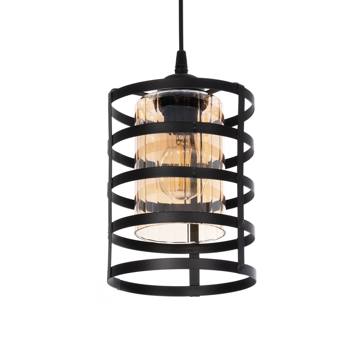 GloboStar® SOLON 201-0060 Μοντέρνο Κρεμαστό Φωτιστικό Πλέγμα Μονόφωτο 1 x E27 IP20 Μπρονζέ με Μαύρο Μέταλλο - Μ20 x Π20 x Υ70cm