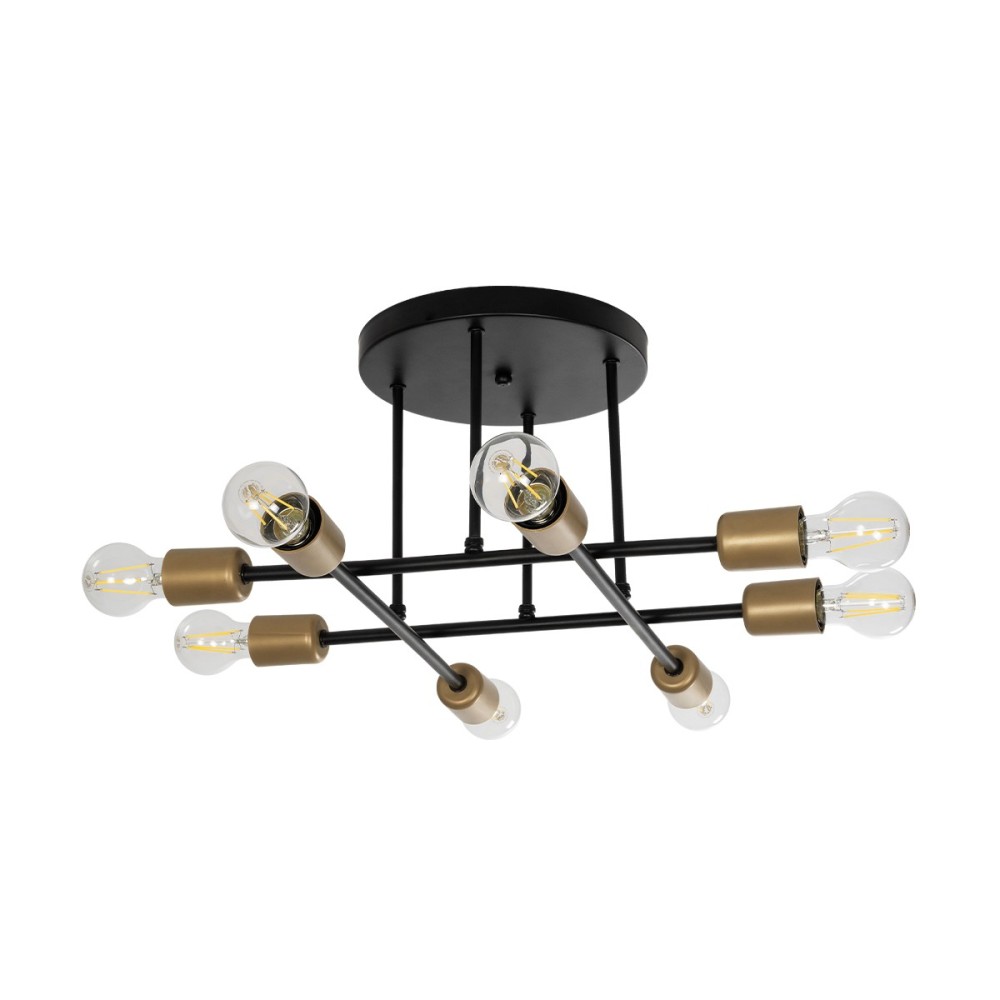 GloboStar® BLAZEA 201-0064 Vintage Φωτιστικό Οροφής Πλέγμα Πολύφωτο 8 x E27 IP20 Χρυσό & Μαύρο Μέταλλο - Μ51 x Π51 x Υ7cm