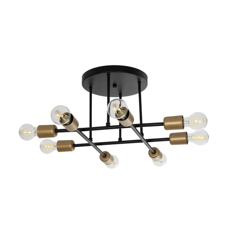 GloboStar® BLAZEA 201-0064 Vintage Φωτιστικό Οροφής Πλέγμα Πολύφωτο 8 x E27 IP20 Χρυσό & Μαύρο Μέταλλο - Μ51 x Π51 x Υ7cm