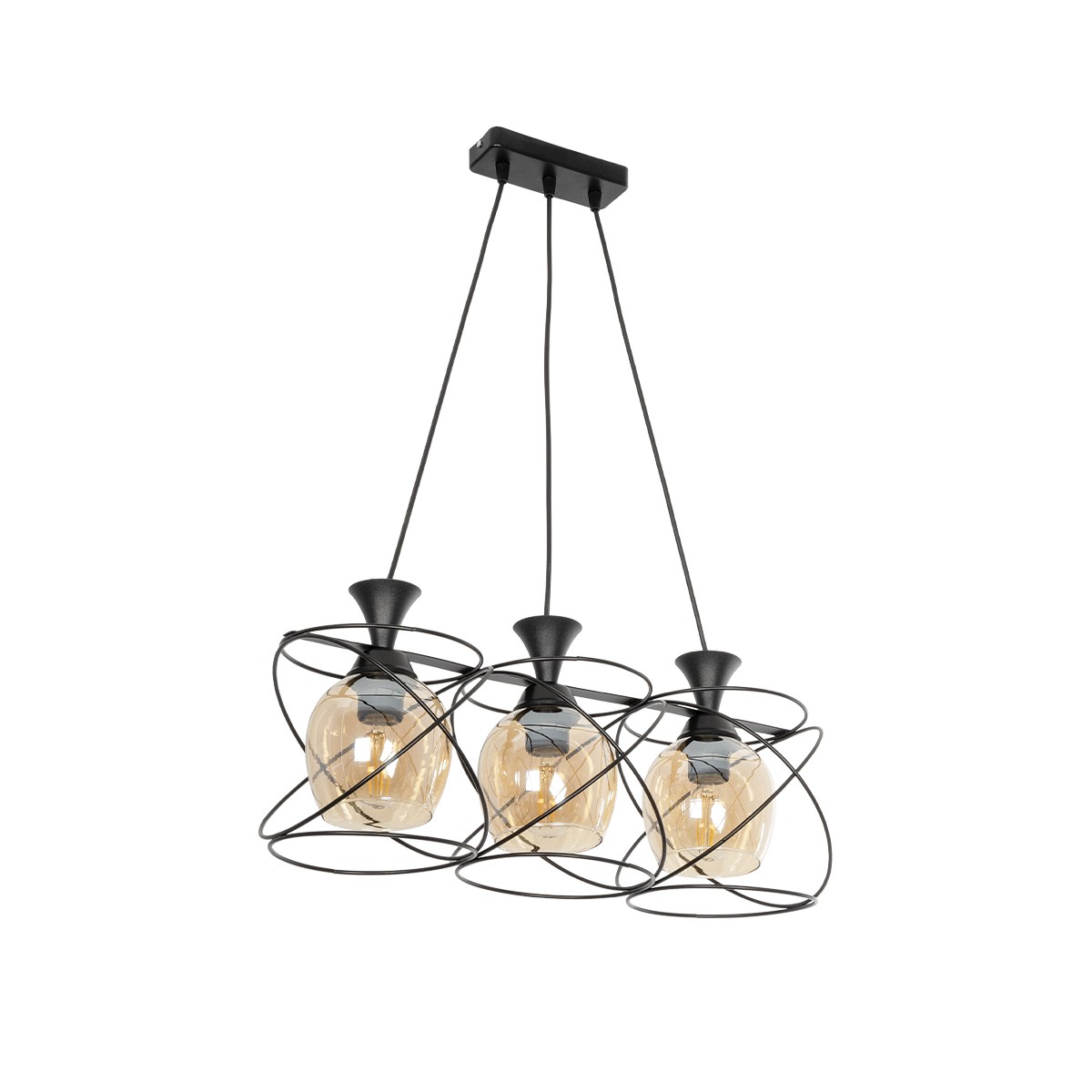 GloboStar® GLINDER 201-0067 Vintage Κρεμαστό Φωτιστικό Ράγα Τρίφωτο 3 x E27 IP20 Μαύρο Μέταλλο - Μ50 x Π15 x Υ68cm