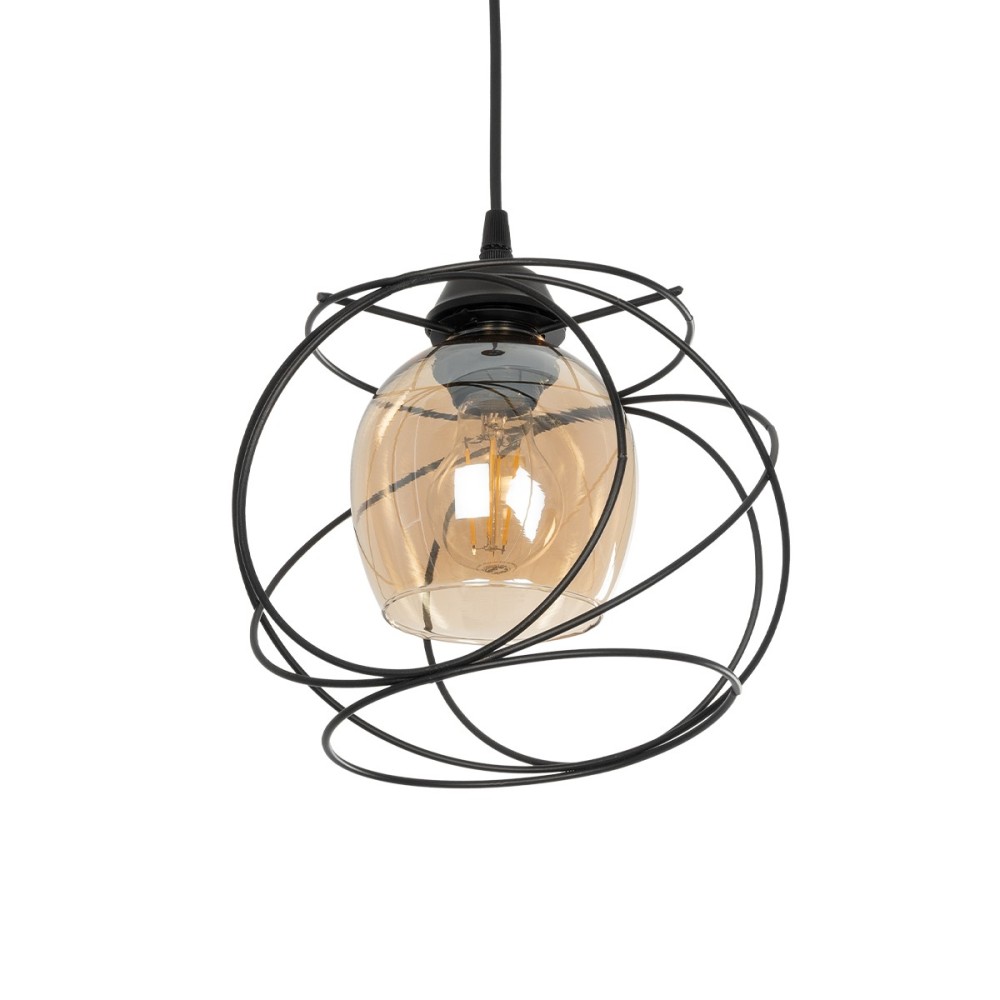 GloboStar® GLINDER 201-0068 Vintage Κρεμαστό Φωτιστικό Οροφής Πλέγμα Μονόφωτο 1 x E27 IP20 Μαύρο Μέταλλο - Μ25 x Π18 x Υ24cm