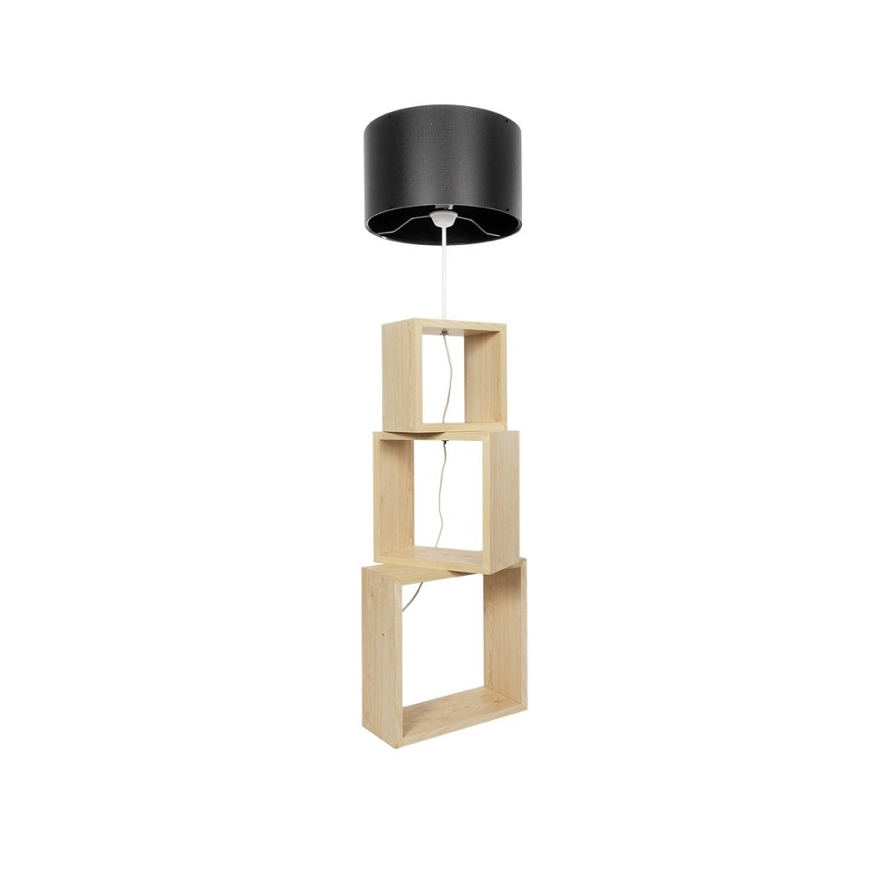 GloboStar® LUMO 201-0070 Μοντέρνο Επιδαπέδιο Φωτιστικό Μονόφωτο 1 x E27 IP20 Μπεζ Ξύλο με Μαύρο Ύφασμα - Μ37 x Π36 x Υ136cm