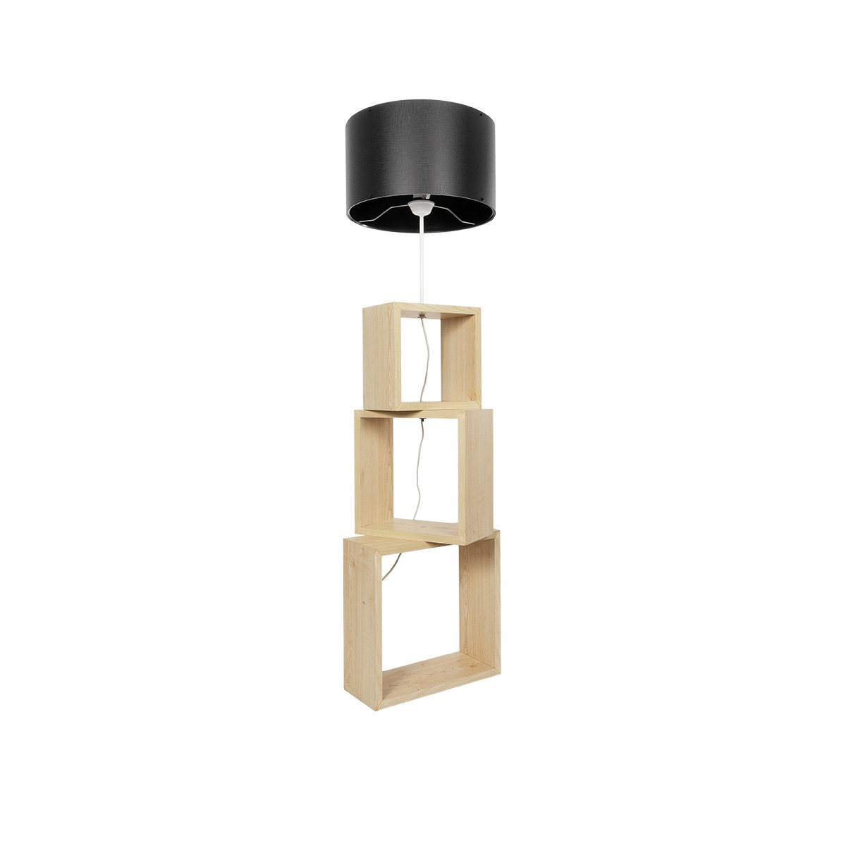 GloboStar® LUMO 201-0070 Μοντέρνο Επιδαπέδιο Φωτιστικό Μονόφωτο 1 x E27 IP20 Μπεζ Ξύλο με Μαύρο Ύφασμα - Μ37 x Π37 x Υ155cm