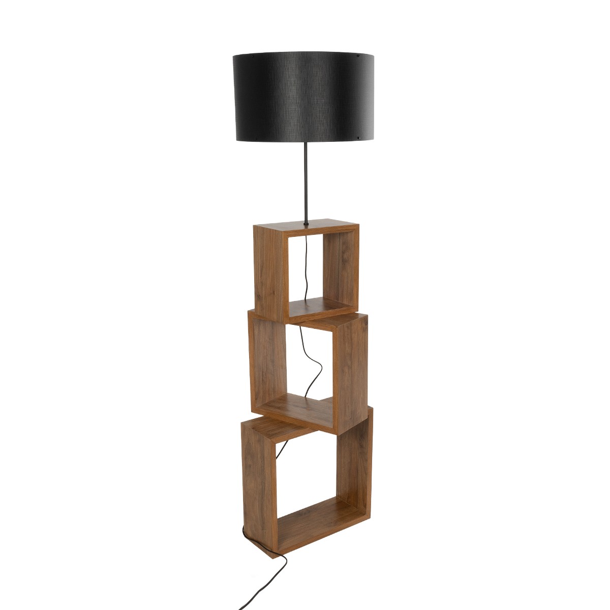 GloboStar® LUMO 201-0072 Μοντέρνο Επιδαπέδιο Φωτιστικό Μονόφωτο 1 x E27 IP20 Καρυδί Ξύλο με Μαύρο Ύφασμα - Μ37 x Π37 x Υ155cm
