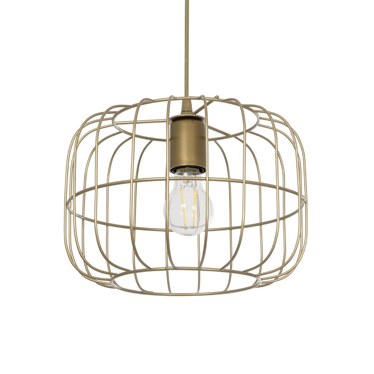 GloboStar® LUCANA 201-0074 Vintage Κρεμαστό Φωτιστικό Πλέγμα Μονόφωτο 1 x E27 IP20 Χρυσό Μέταλλο - Μ30 x Π30 x Υ70cm