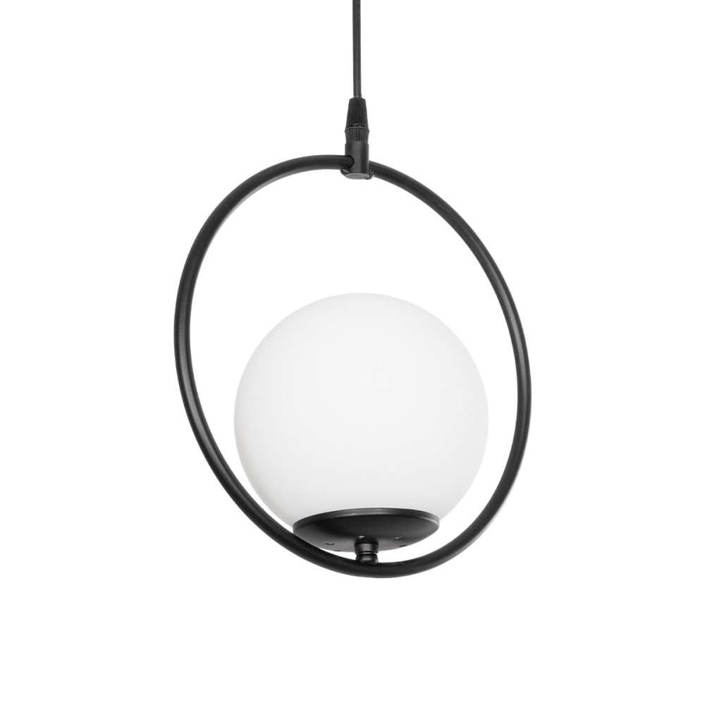 GloboStar® CIRCLE 201-0075 Vintage Κρεμαστό Φωτιστικό  Μονόφωτο Μπάλα  1 x E27 IP20 Μαύρο Μέταλλο με Λευκό Γυαλί - Μ26 x Π26 x Υ29cm