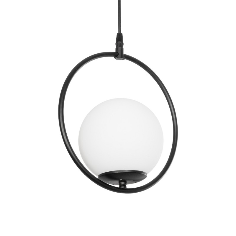 GloboStar® CIRCLE 201-0075 Vintage Κρεμαστό Φωτιστικό  Μονόφωτο Μπάλα  1 x E27 IP20 Μαύρο Μέταλλο με Λευκό Γυαλί - Μ26 x Π26 x Υ29cm