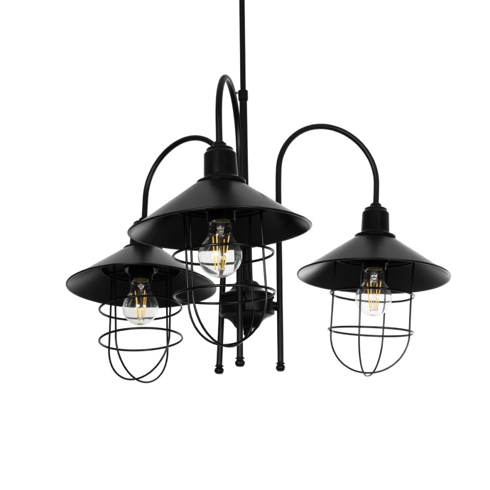GloboStar® BLAZEO 201-0079 Vintage Κρεμαστό Φωτιστικό Καμπάνα Τρίφωτο 3 x E27 IP20 Μαύρο Μέταλλο - Μ42 x Π42 x Υ66cm
