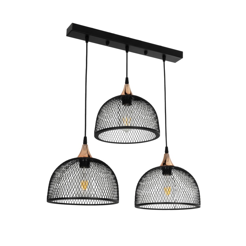 GloboStar® GLIND 201-0082 Vintage Κρεμαστό Φωτιστικό Ράγα Ράγα Τρίφωτο 3 x E27 IP20 Μαύρο Μέταλλο - Μ60 x Π25 x Υ50cm