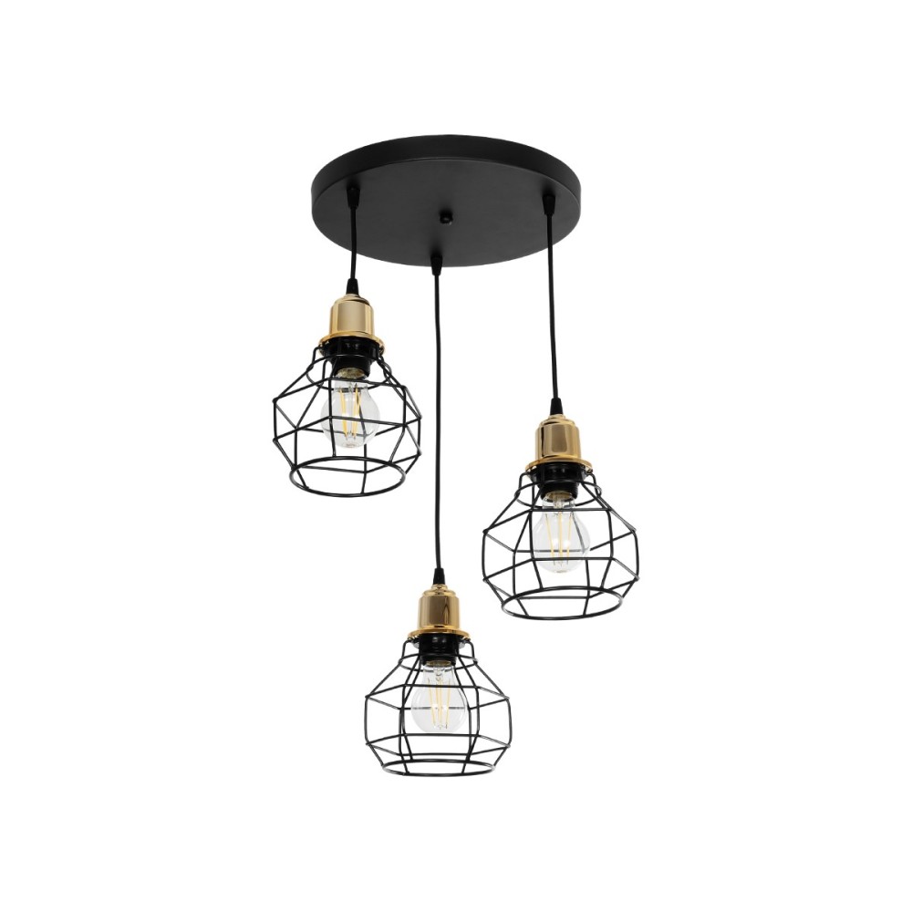 GLOBOSTAR® NOVARAY 201-0083 Vintage Κρεμαστό Φωτιστικό Οροφής με Ντουί 3 x E27 AC 220-240V IP20 - Μαύρο & Χρυσό - Μ40 x Π40 x Υ50cm
