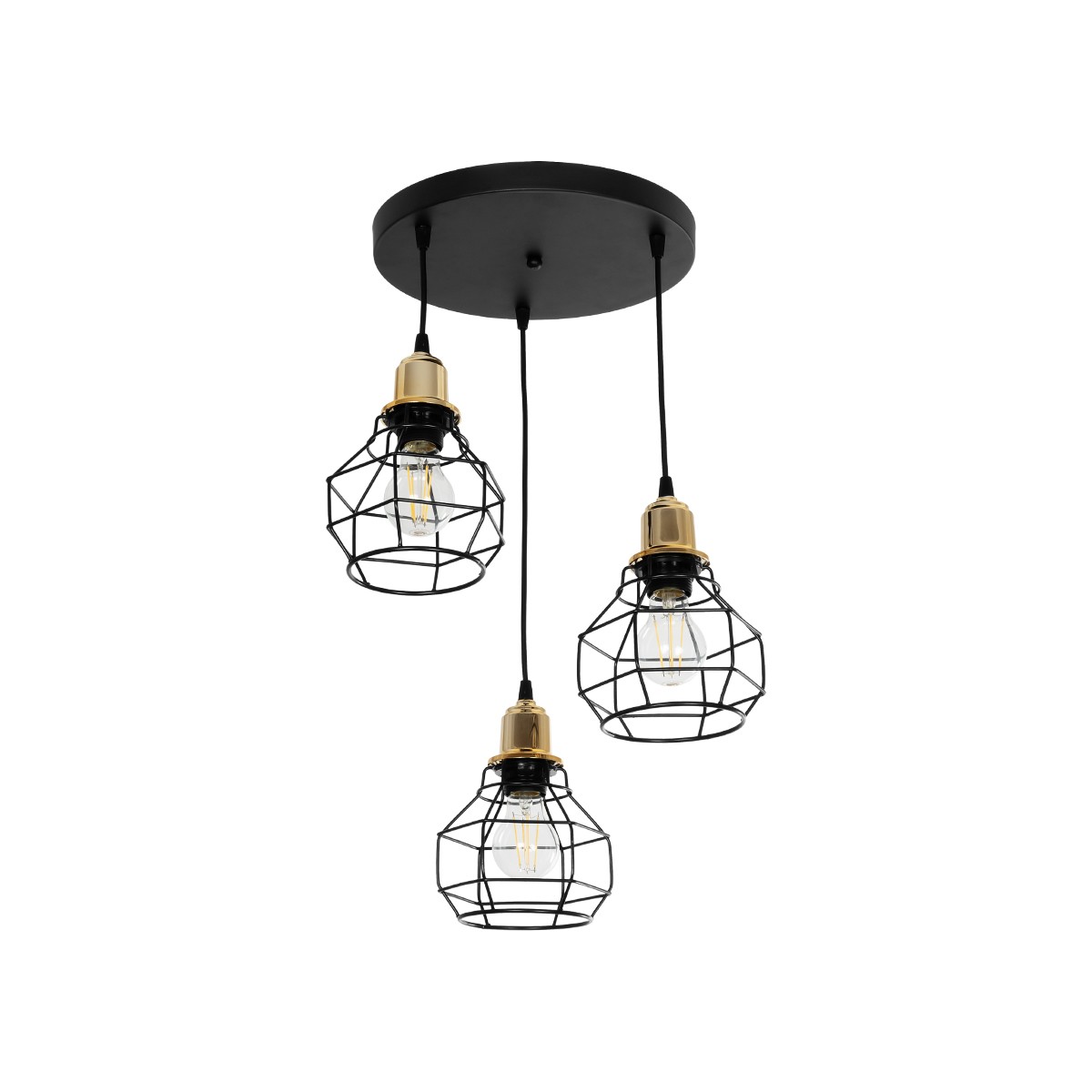 GloboStar® NOVARAY 201-0083 Vintage Κρεμαστό Φωτιστικό Πλέγμα Τρίφωτο 3 x E27 IP20 Μαύρο Μέταλλο - Μ33 x Π33 x Υ75cm